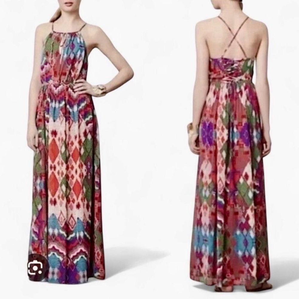 Anthropologie Maeve Tarana boho maximalist print Maxi Dress red 12 L